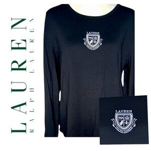 Vintage Lauren Active Ralph Lauren Black Long Sleeve T-Shirt White Crest Preppy